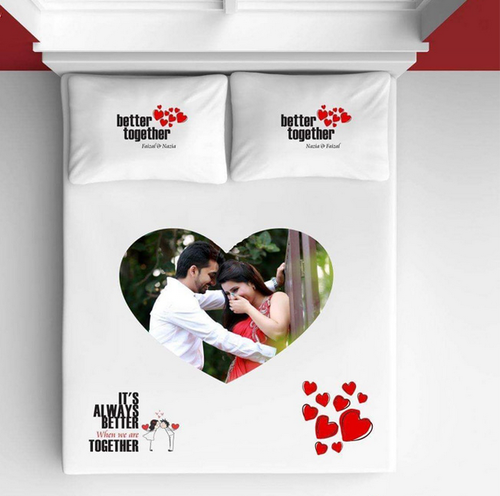 Customized Photo Bedsheet White Heart